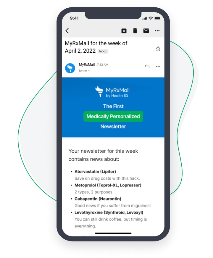 Phone showing screenshot of MyRxMail